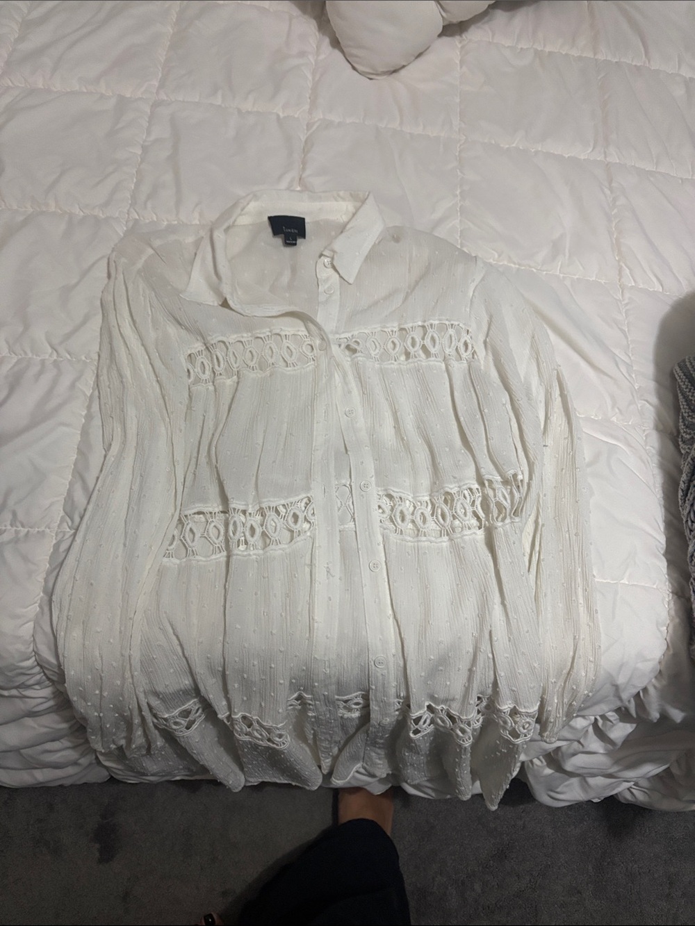 Lumiere White Eyelet & Lace Button-Down Blouse